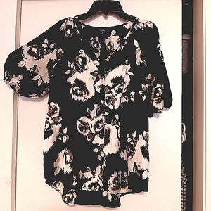 SIMPLY Vera Verawang women's blouse in black and white Medium size.